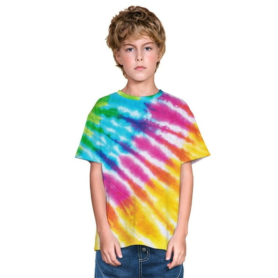 YUIVH Baby Boy Clothes Summer Tops Little Kids Teen Clothes Short Sleeve Tie Dyed Print T Shirts Summer Casual Tee Tops For 5-14 Years Girls Boys Little Boys Tops Summer Tshirts