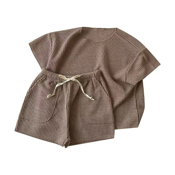 Youmylove Baby Loose Knitted Short Sleeve Home Clothes Solid Color Suit Sports Set Two Piece Set Casual Going Out Comfy Cute Shorts and Tee Playwear Set