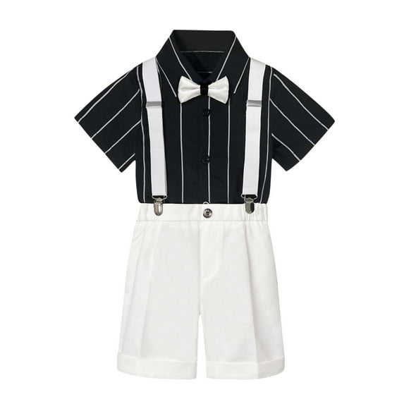 YUIVH Boys Summer Outfit 2 Piece Kids Clothes Kids Boys Summer New Short Sleeved Shirt Suspenders Shorts Bow Tie 4Pc Children Performance Clothes Casual Athletic Shorts Set