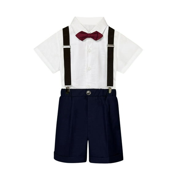 YUIVH Boys Summer Outfit 2 Piece Kids Clothes Kids Boys Summer New Short Sleeved Shirt Suspenders Shorts Bow Tie 4Pc Children Performance Clothes Daily Casual Clothes Set for Boys