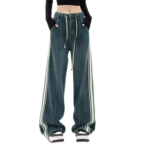 YUIVH Capri Jeans For Women Stretch Baggy Jeans Trousers With High Waist Street Vintage Denim Pants Loose Straight Leg Trousers Capris Ripped Skinny Cropped Pants