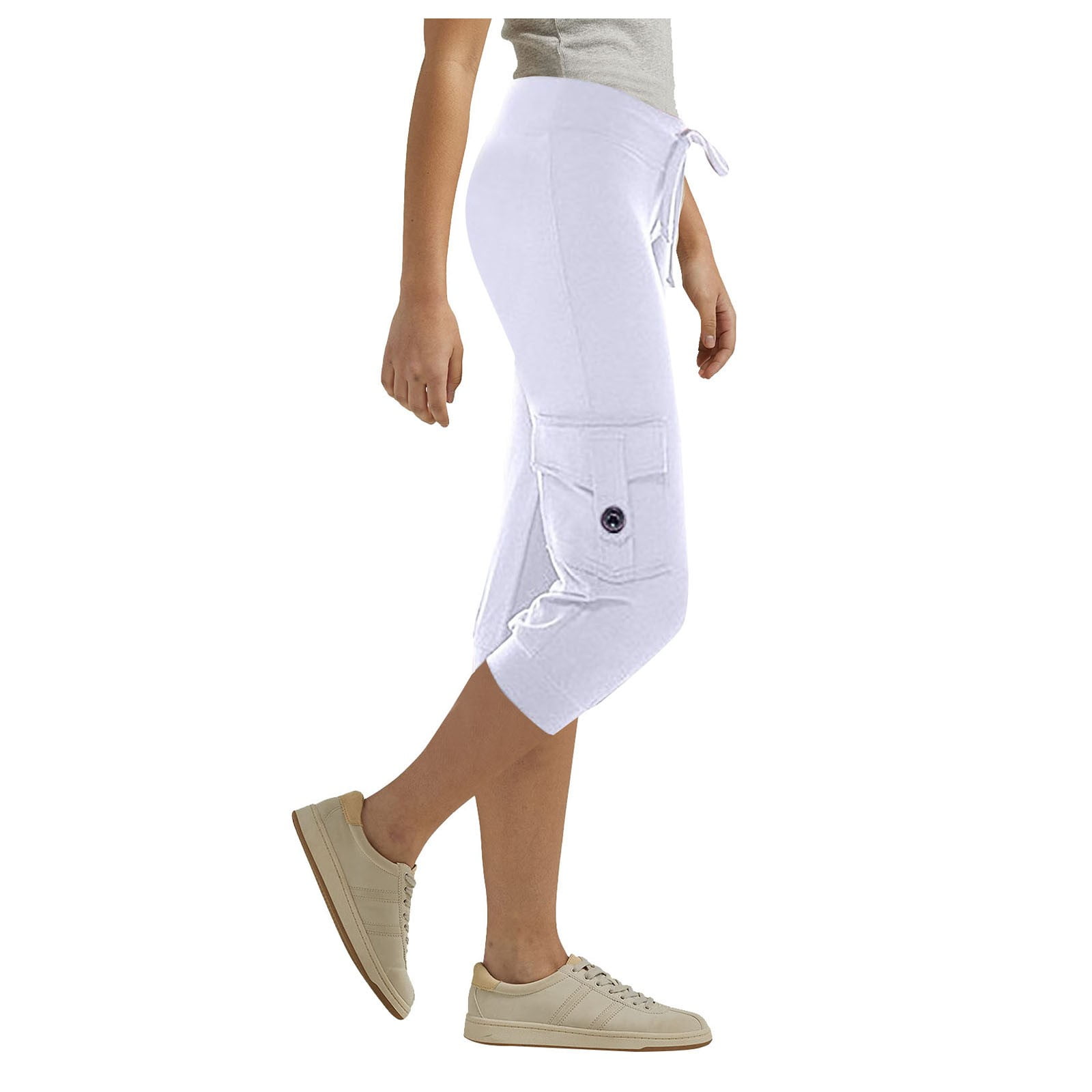 YUIVH Cargo Pants For Women Comfortable Elastic Waist Button Side ...