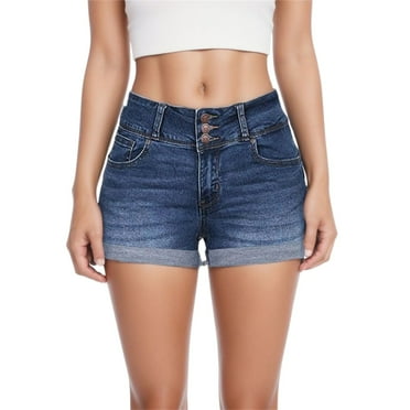 YUIVH Casual Shorts For Women Low Shorts Waisted Pants Mini Denim Solid Color Washed Jeans Short Jeans Stretch Denim Jean Shorts