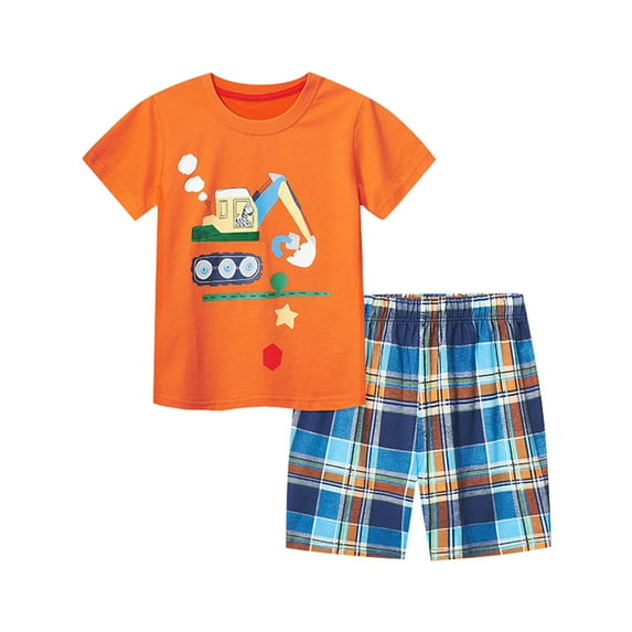 YUIVH Child Baby Boy Clothes Summer Children's Short Sleeved Tees Shorts Two Piece Knitted Cotton Cartoon Pattern Printed Children's Set Fashion Tee + Shorts Boys Summer Shorts Set
