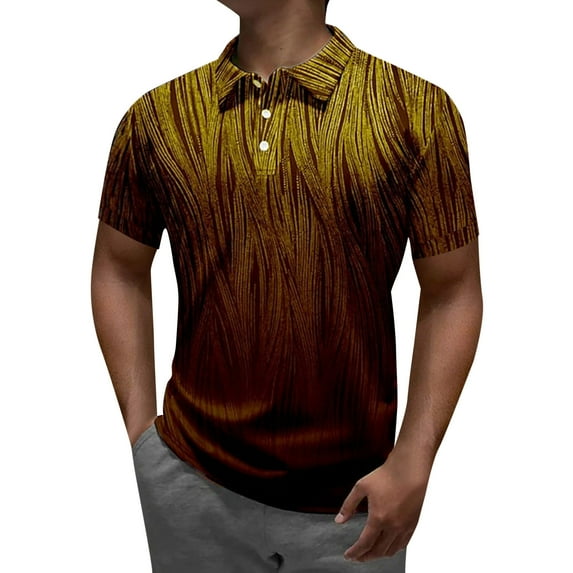 YUIVH Classic Polo Shirts for Men Striped Printing Summer Fashion Casual Lapel Button Short Sleeve Shirt Polo Short Sleeve Collared Shirt