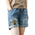 thumbnail image 1 of YUIVH Jean Shorts For Women Trendy Stretchy Summer Ethnic Style Embroidery Sloping Thin Loose Waist Denim Shorts Women's Relaxed Fit Shorts, 1 of 3