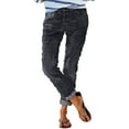 thumbnail image 1 of YUIVH Jean Shorts Womens Strechy Fashion Print Street Loose Washed Polished Waist Ripped Jeans Denim Trousers Comfy Classic Relaxed Fit Jeans, 1 of 7