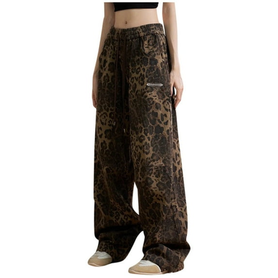 Youmylove Jeans For Women Trendy High Waisted Leopard Print Sweatpants Fall/Winter Street Dance Cargo Pants Casual Fashion Trousers Jeans for Women Versatile Workwear