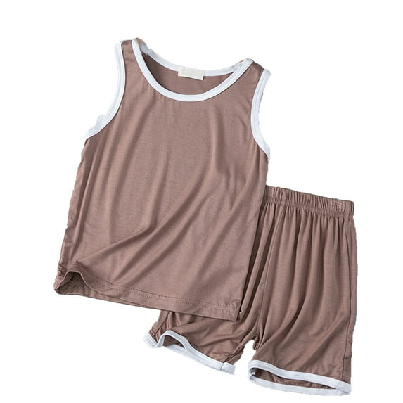 YUIVH Kid Toddler Boy Summer Clothes Shorts Set Children's Summer Vest Shorts Set Loose Thin Sleeveless Pajamas Round Neck Children's Home Wear Printed T-shirt and Shorts Set
