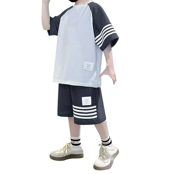 YUIVH Kids Sports Shorts Sets Boys Tracksuit 2 Piece Summer Boys' Short Sleeved Two Piece Set New Loose Two Piece Fashion Children's Wear Boys' Shorts and T Shirt | Summer Outfits