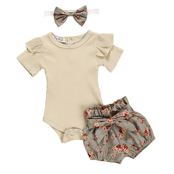 YUIVH Kids Summer Sport T-Shirt And Shorts Set Clothes Baby Romper Bodysuit+Flower Outfits Shorts Set Print Girls Outfits&Set Tops Shorts Set Girls Holiday Outfits