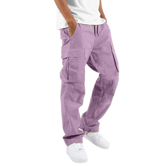 YUIVH Men's Casual Cargo Pants Mens Casual Waist Sports Multi Pocket Foot Rope Solid Color Pants Street Leisure Mens Cargo Pants Relaxed Fit Summer Casual Shorts
