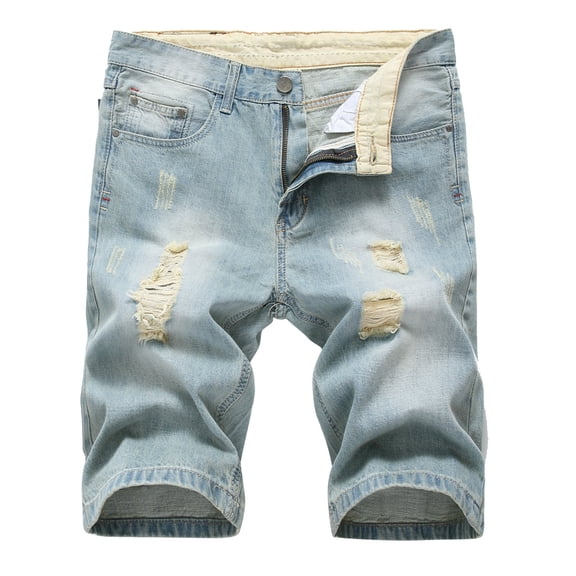 Youmylove Men's Relaxed Fit Flex Jeans Ripped Jean Short Trendy Retro Straight Fit Denim Shorts Daily Work Business Pants