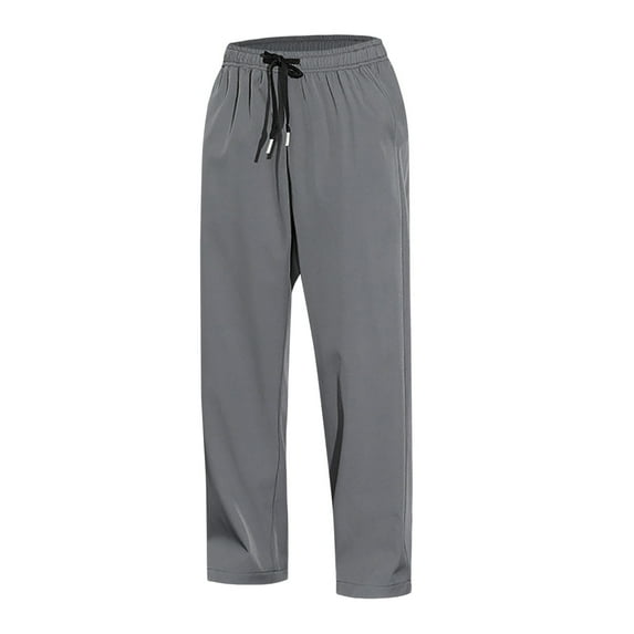 YUIVH Men's Relaxed Fit Straight Leg Trousers Summer Casual Lace Up Pocket Solid Color Pants Straight Leg Pants Sports Trousers Daily Wear Walking Summer Outfit