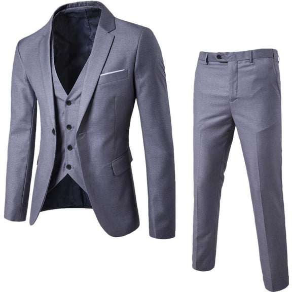 YUIVH Men's Slim Fit Suit One Button 3-Piece Blazer Solid Color Fashion Casual Party Dress Up Suit Vest Pants Three Pieces One Button Business Suit Jacket