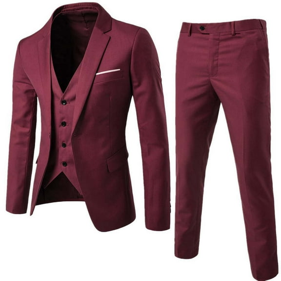 YUIVH Men's Slim Fit Suit One Button 3-Piece Blazer Solid Color Fashion Casual Party Dress Up Suit Vest Pants Three Pieces Sports Coat Business Suit Jackets