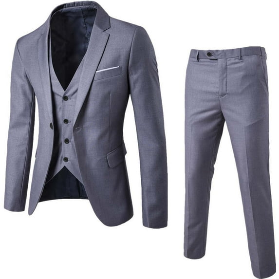 YUIVH Men's Slim Fit Suit One Button 3-Piece Blazer Solid Color Fashion Casual Party Dress Up Suit Vest Pants Three Pieces Sports Coat Business Suit Jackets