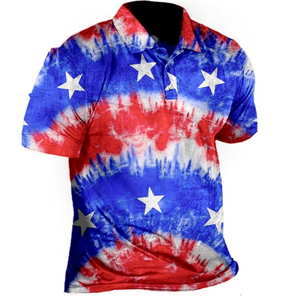 YUIVH Mens Golf Shirt Moisture Wicking Patriotic Performance Independence Day American Flag Classic Fit Shirt Soft Golf Polo Shirt