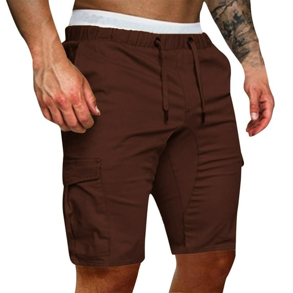 YUIVH Mens Hiking Cargo Shorts Solid Color Pocket Casual Summer Shorts Fashion Lace-up pants Simple Loose-Fit Shorts
