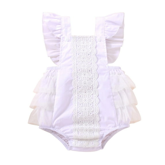 YUIVH New Cute Baby Floral Romper Sleeveless Bodysuit Ruffled Romper Girls Baby Lace Clothes Girls Romper&Jumpsuit Soft Comfy Casual Summer Jumpsuit