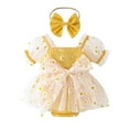 thumbnail image 1 of YUIVH Baby Girls Onesie Dress Playsuits Girls Sleeveless Flowers Prints Bowknot Romper Mesh Skirts Headbands Outfits Little Girl Overall Jumpsuit, 1 of 9