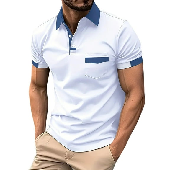 Youmylove Polo Shirts For Men Daily Leisure Male Spring/Summer Breathable Short Sleeve Polo Shirt Solid Color Button Lapel Pocket Bottoming Shirt Golf Polos Mens Shirts Dailywear