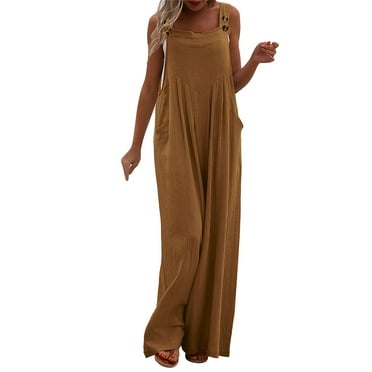 YUIVH Rompers For Women Summer 2024 Casual Dressy Pocket Romper Strap Solid Color Playsuit Button Long Jumpsuit Rompers Tank Romper Short Jumpsuit