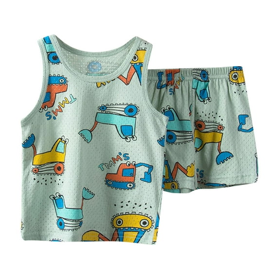 YUIVH Summer Children Clothing Sets Cartoon Toddler Vest + Shorts Kids Casual Boys Clothes Sport 2pcs Suits Outfit T Shirt and Active Mesh Shorts Set
