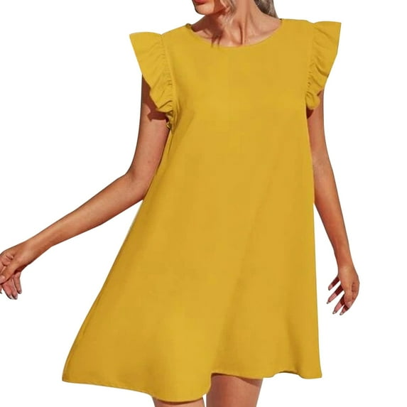YUIVH Summer Dresses For 2024 Womens Casual Fashion Stylish Sweet Solid Color Dress Casual Sundress Summer Casual T-Shirt Vacation Dresses