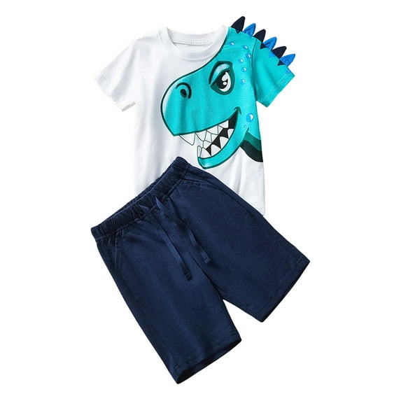 YUIVH Summer Outfits Boys Clothing Sets Sports Suit Toddler Boys Short Sleeve Dinosaur Prints T Shirt Tops Shorts Child Kids 2Pc Set Outfits Printed T-shirt and Shorts Set