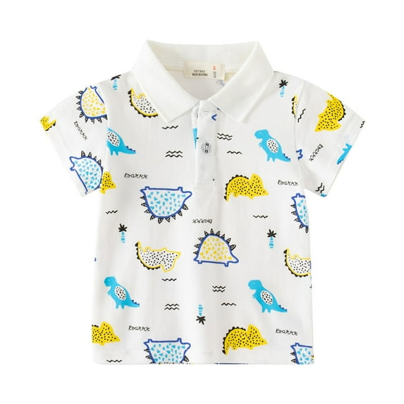 Youmylove Graphic Shirts Toddler to Big Kids Cute Lapel Children's Short Sleeve Tops Kids Cartoon Dinosaur Print Shirt Toddler Boy Button Down Shirts Casual Graphic Crewneck Summer Top