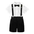 thumbnail image 1 of YUIVH Toddler Boys Summer Stylish Style Short Sleeved Shirt Suspenders Shorts Bow Tie 4PC Children Performance Suit Daily Casual Child Clothes Set, 1 of 6