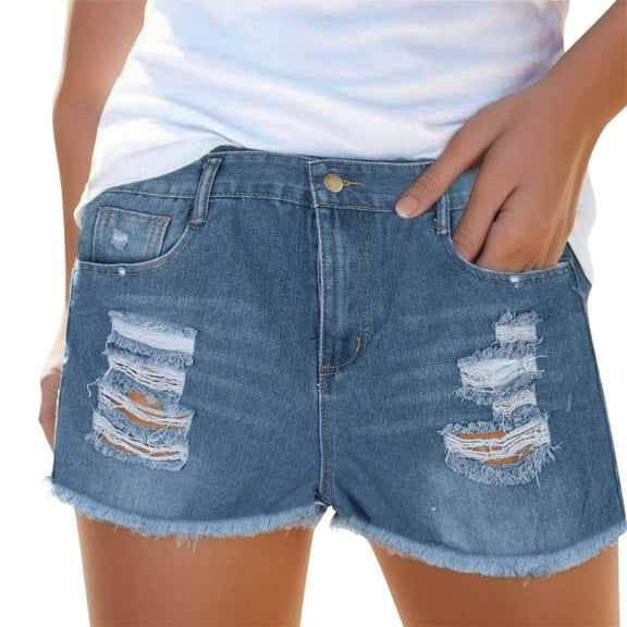 YUIVH Women Casual Shorts Drawstring Comfy High Waist Jeans Hole Pants Slim Pants Sexy Shorts Summer Pants Women's Ripped Denim Jean Shorts