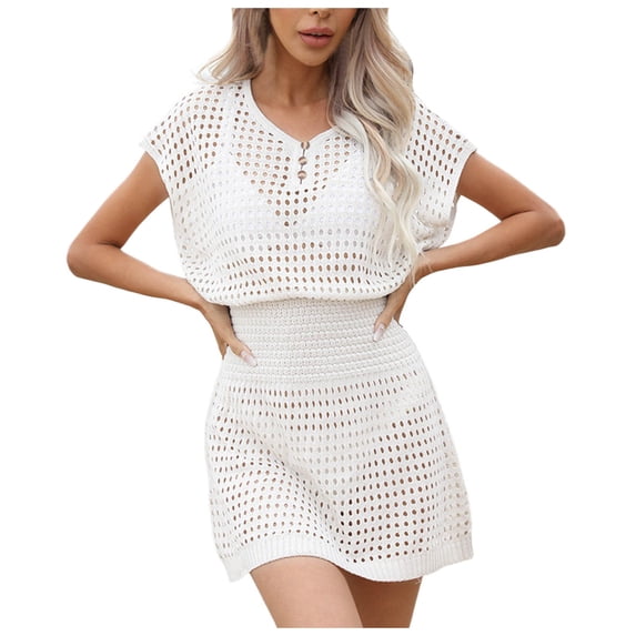 Youmylove Women's Swim Cover Up New Beach Skirts And Beach Blouses Fashion Hollow Crochet Knitted Dresses Women's Bikini Coverups