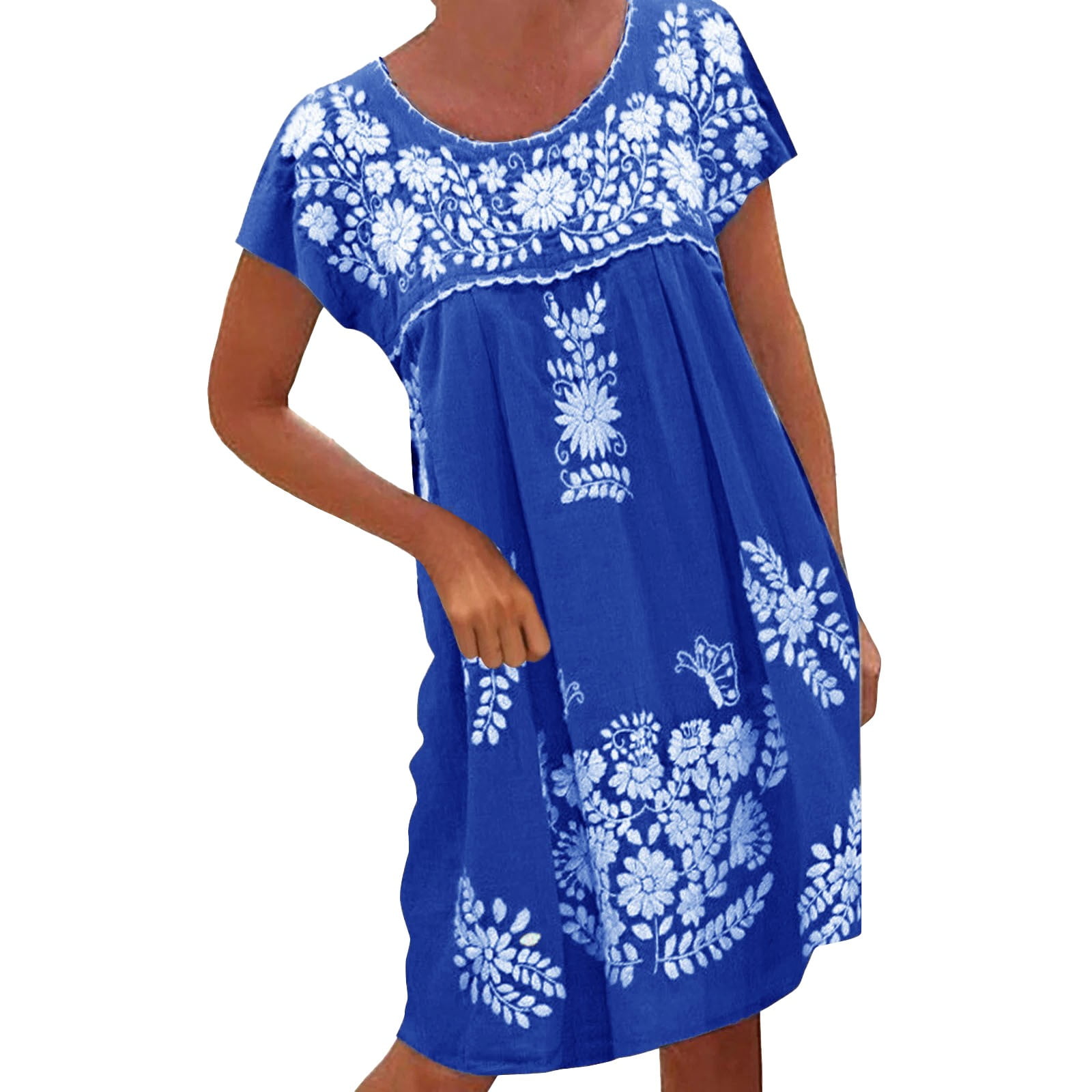 YUIVH Women's 2024 Floral Boho Dress Swing Hem Ethnic Summer Beach ...