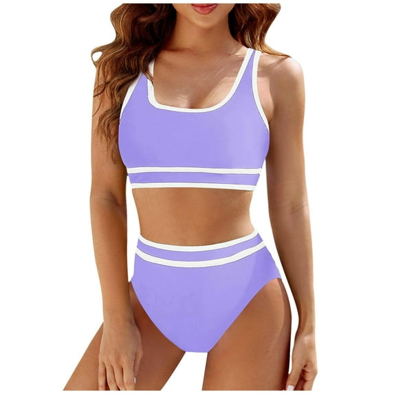 YUIVH Women's High Waisted Bikini Sets Sporty Two Piece Swimsuits Color Block High Cut Bathing Suits Sexy Vacation Beach Wear Swimming Pool Swimsuits Swimwear