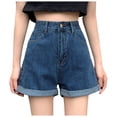 thumbnail image 1 of YUIVH Women's Relaxed Fit Shorts Loose Denim Shorts Summer Sexy Pants Hem Short Thin Stretch Shorts Stretchy Folded Hem Hot Short Jeans, 1 of 4