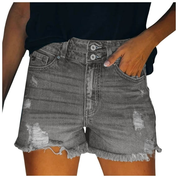 YUIVH Women's Relaxed Fit Shorts Loose Jeans High Waist Short Trousers Summer Ripped Stretch Denim Hot Jeans Shorts Stretchy Folded Hem Hot Short Jeans