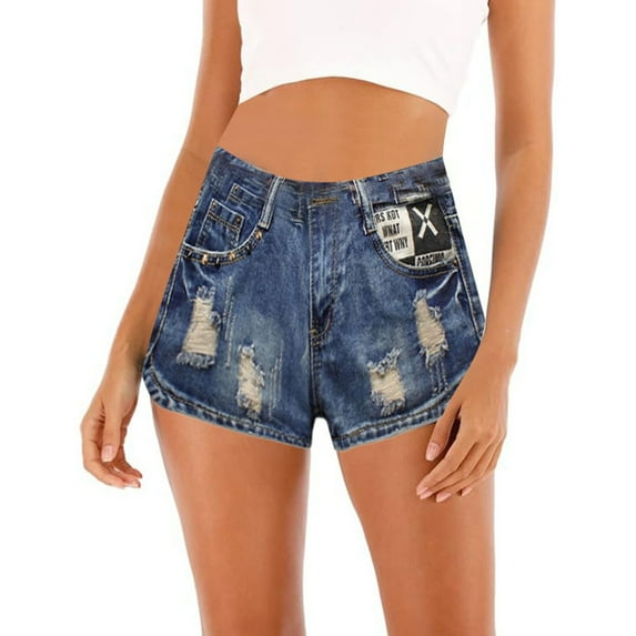 YUIVH Women's Ripped Denim Shorts Summer Casual Fashion Punk Oversized Loose Sexy Wide Leg Denim Shorts Frayed Raw Hem Casual Denim Shorts