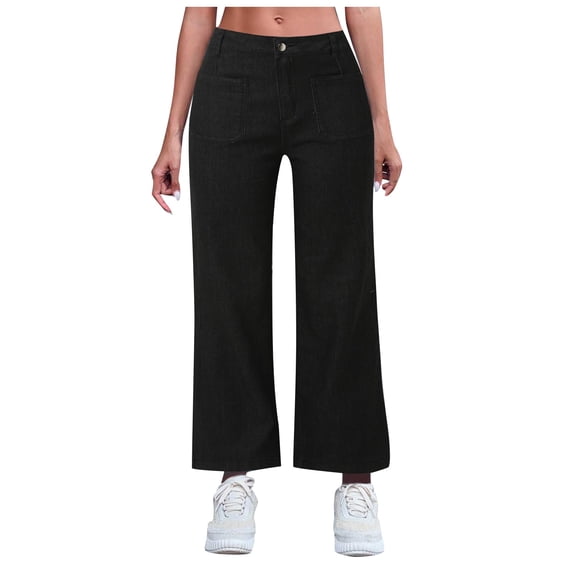 YUIVH Women's Ripped Jeans Straight Leg Pants Spring Summer Casual Comfortable Jeans Washed Stretch Wide Leg Pants Summer Straight Leg Denim Pants with Pockets