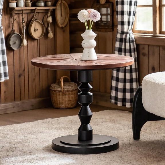 YUIlili Wood Emd Table, Modern Round Side Table with Unique Top, Framhouse Accent Table for Living Room Bedroom Office (21.6 inch High)