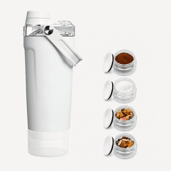 YUJING SUPERLIFE 20oz Stainless Steel Protein Shaker Bottle with Storage & Whisk Ball Set(white)