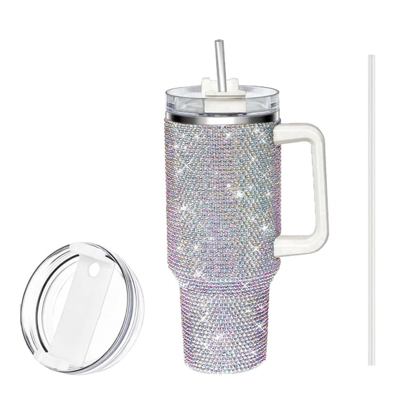 40 oz Rhinestone Tumbler with Handle and Straw Lid, Glitter Travel Cup