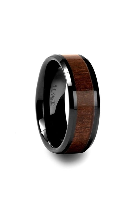 YUKON Beveled Black Ceramic Ring with Black Walnut Wood Inlay - 4mm - 12mm