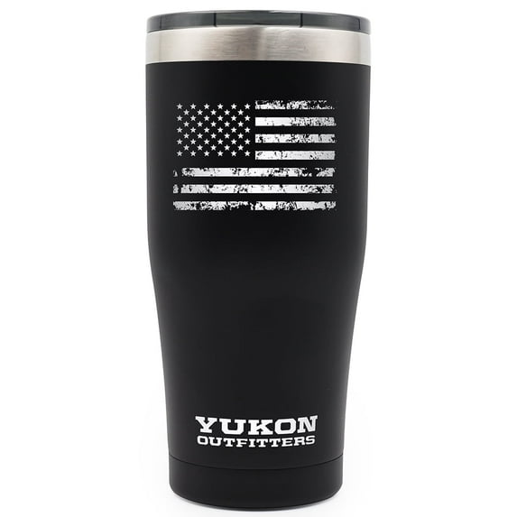 YUKON OUTFITTERS Freedom 20oz Black with Vintage USA Flag Engraving Tumbler (YO20BLACKUSA)