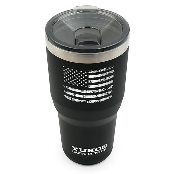YUKON OUTFITTERS Freedom 30oz Black with Vintage USA Flag Engraving Tumbler (YO30blackusa)