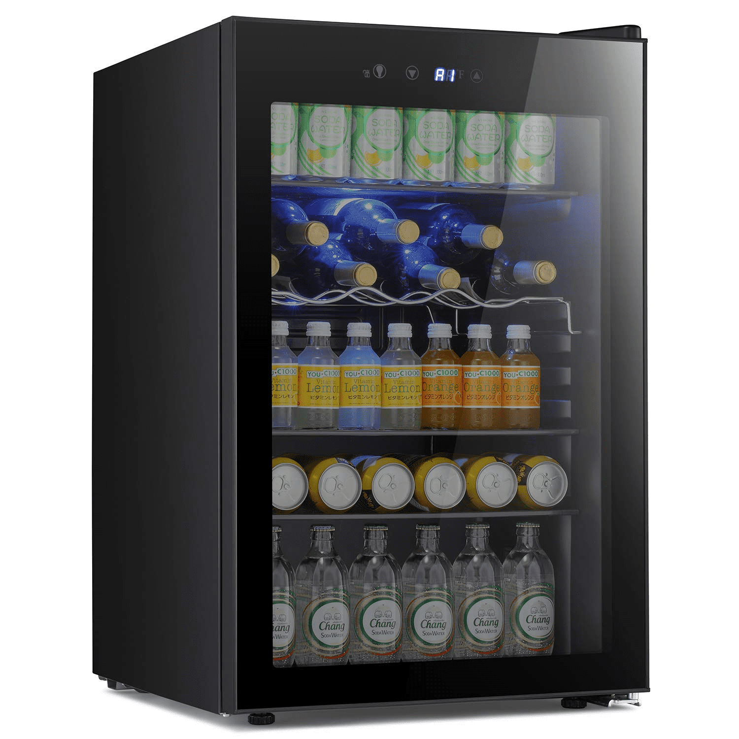 YUKOOL 37 Bottle/145 Can Mini Beverage Refrigerator, Freestanding Wine Cooler with Touch Button, Adjustable Wine Rack, 4.4cu.ft