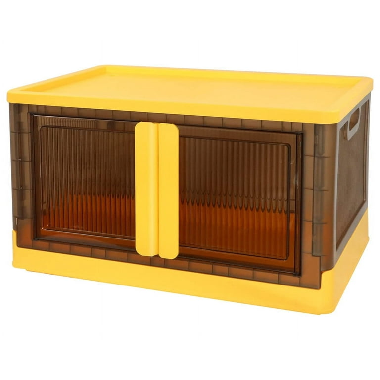 YUKOOL 76Qt Storage Bins with Lids, Big Storage Box for Closet ,Dual Open  Door Design, Plastic Folding,Wheel(Yellow) 
