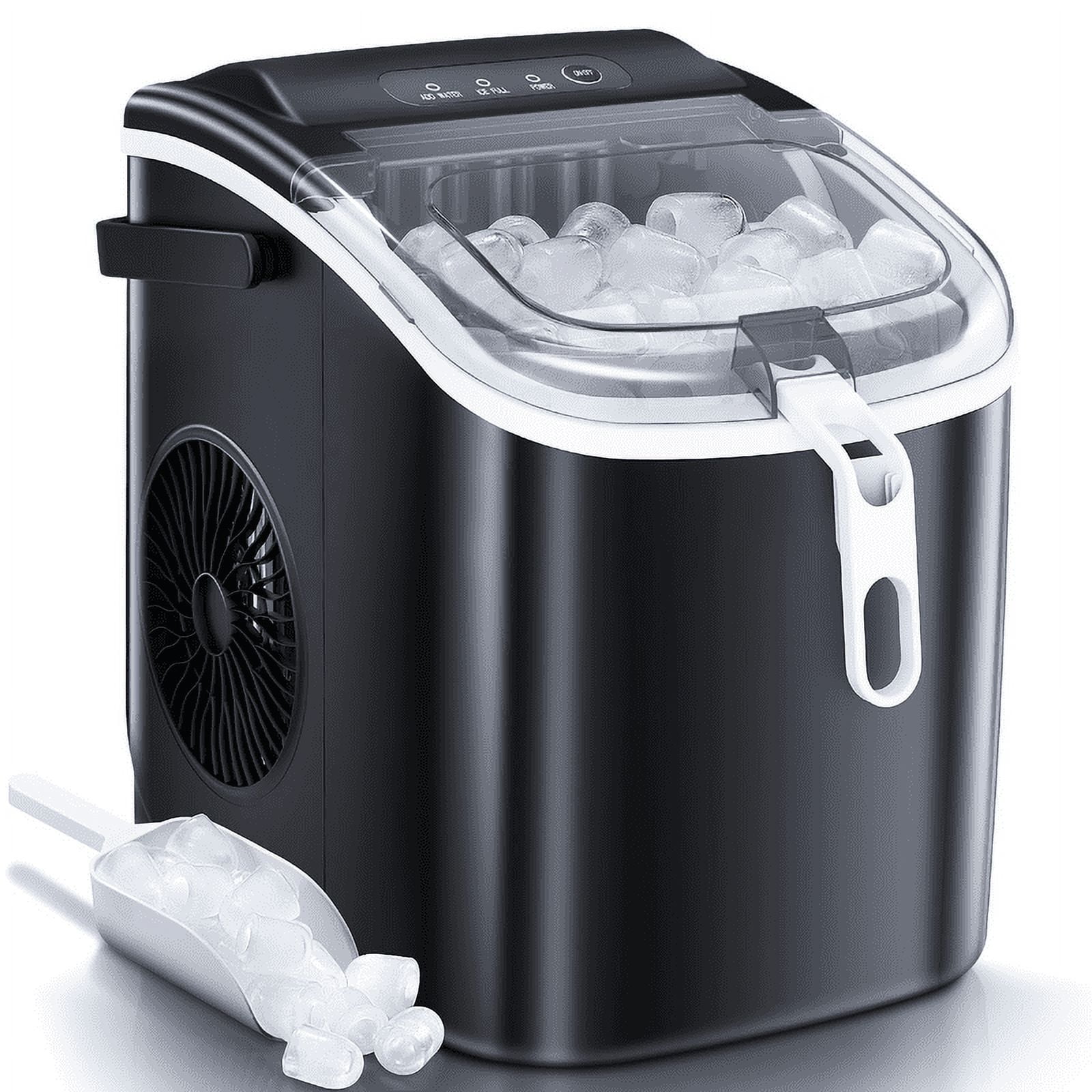 YUKOOL Countertop Ice Maker with Handle Portable Ice Maker, 26lbs/24 Hours, 6 Minutes/9 Ice Cubes, S/L Bullet Ice, Self Cleaning, Suitable for Home, Kitchen, Office, Leisure Area(Black)