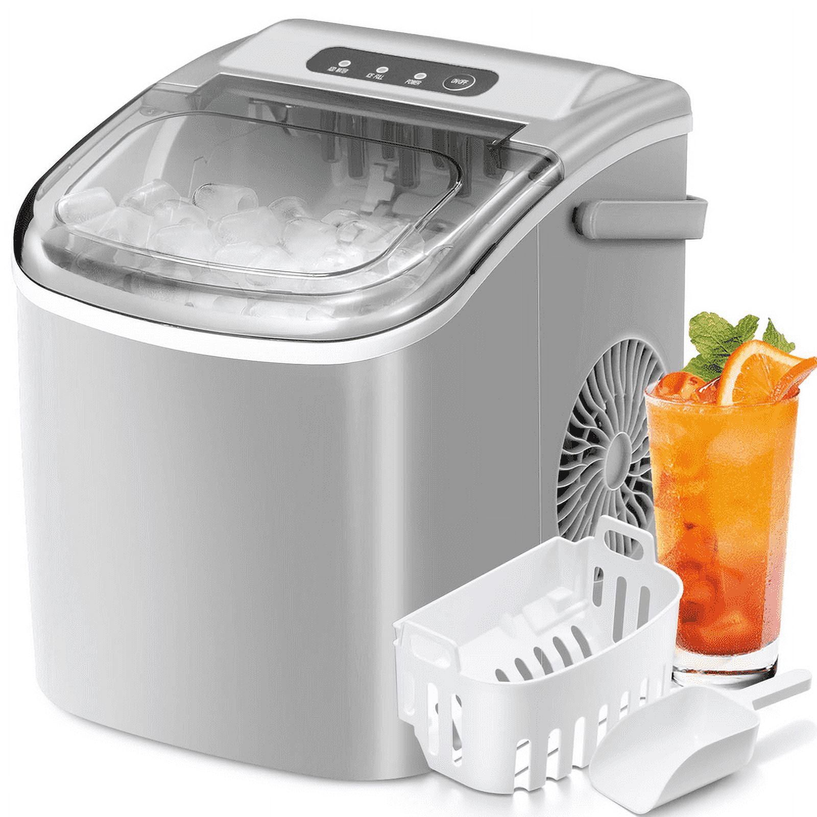 YUKOOL Countertop Ice Maker with Handle Portable Ice Maker, 26lbs/24 Hours, 6 Minutes/9 Ice Cubes, S/L Bullet Ice, Self Cleaning, Suitable for Home, Kitchen, Office, Leisure Area(GREY)